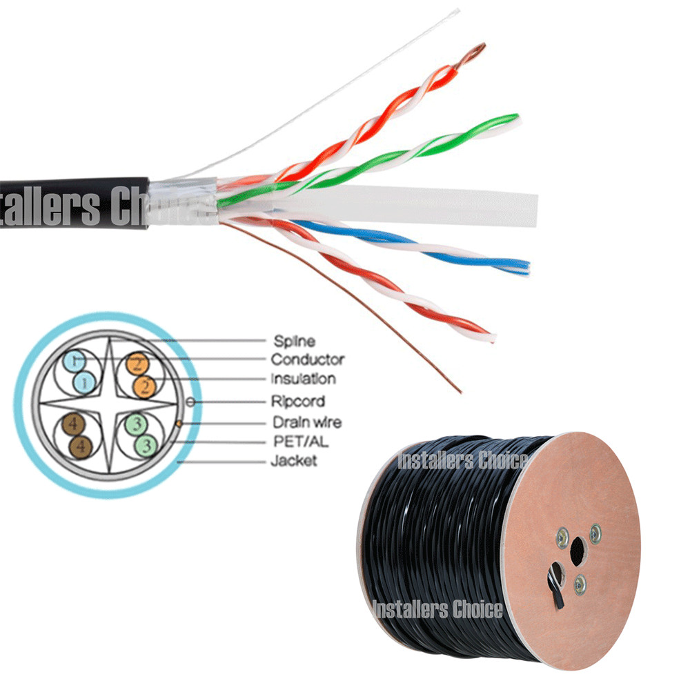 500FT CAT6 FTP Shielded Outdoor Network Ethernet Cable Bulk 550MHz 23 AWG Black