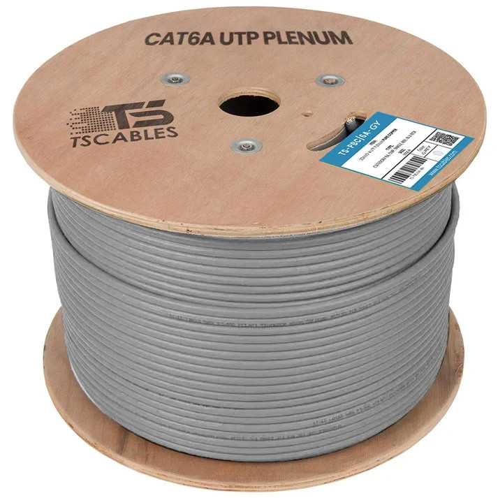 TSCables Cat6a PLENUM UTP 100% SOLID BARE COPPER 750Mhz 1000FT CABLE GRAY