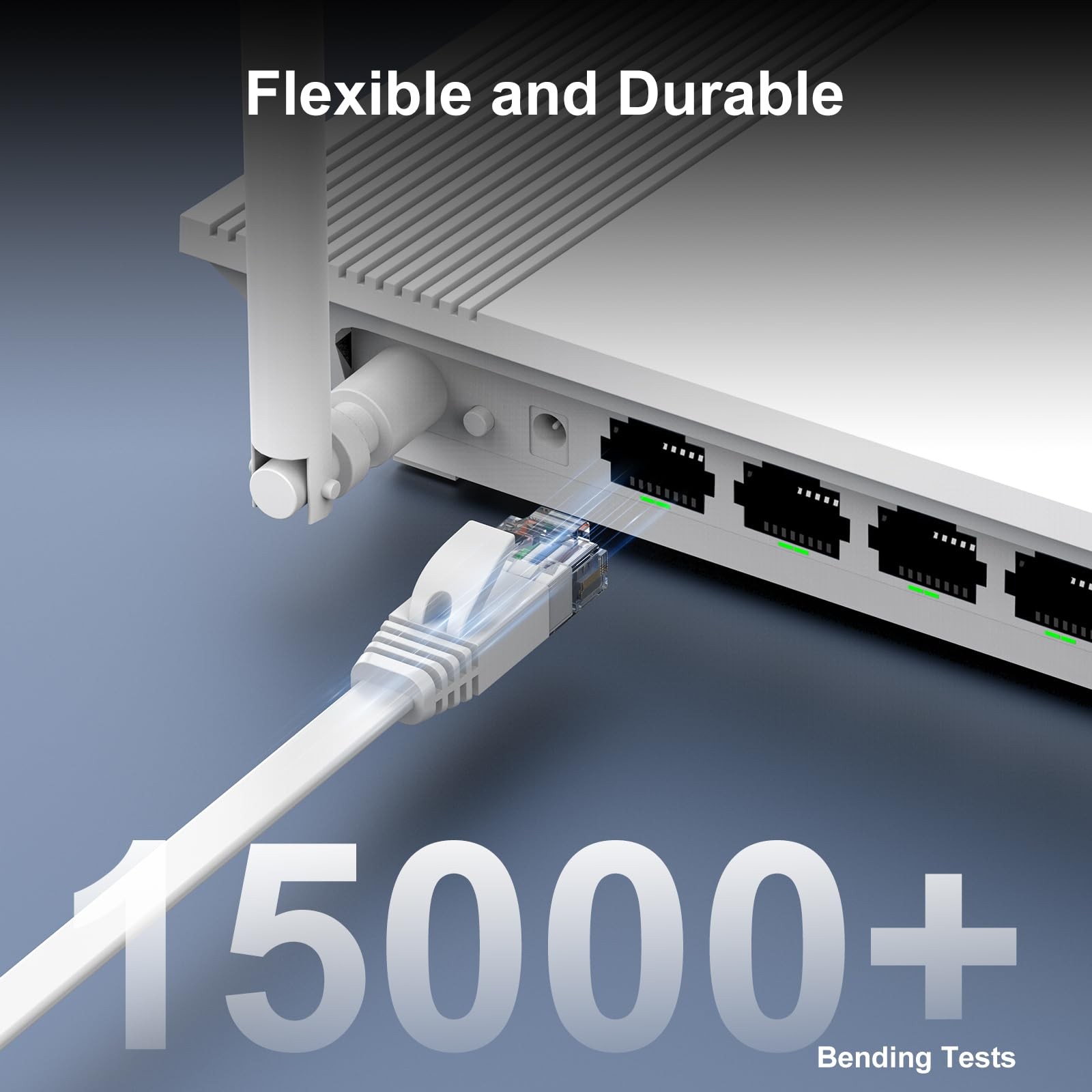 Cat 6 Ethernet Cable 20ft Flat High Speed 10Gbps Pure Copper LAN Cable White