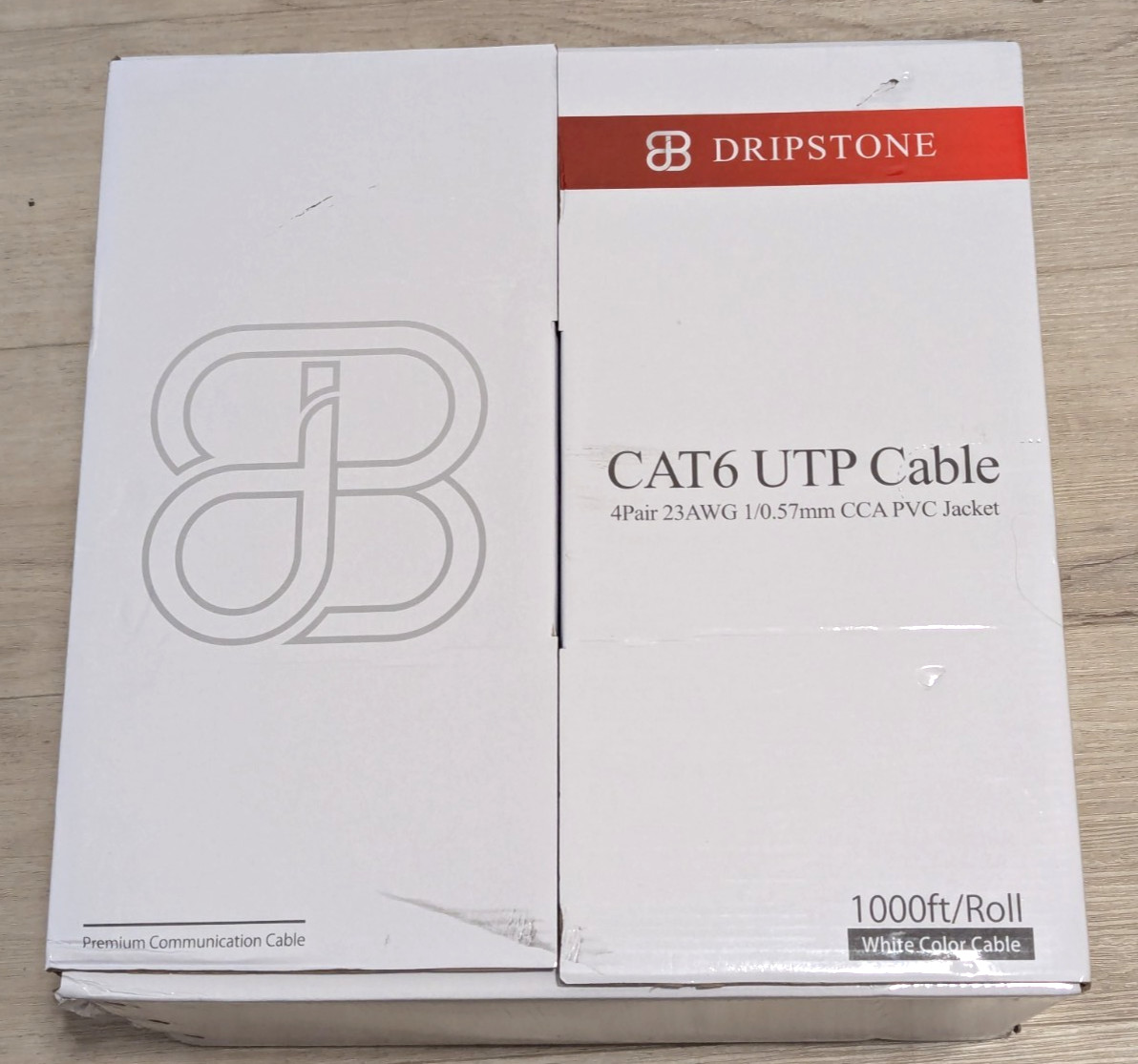 Dripstone CAT6 UTP Cable 4Pair 23AWG 1/0.57mm CCA PVC Jacket White 1000 ft Roll
