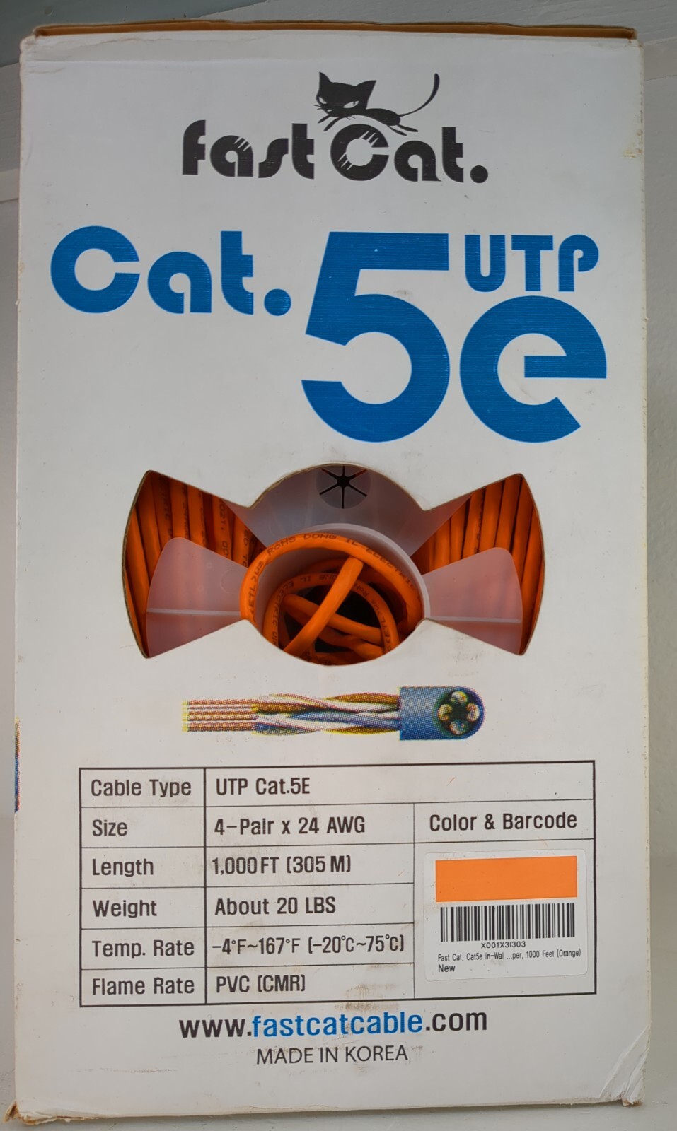 Cat5e Ethernet Cable 1000ft 24AWG Bulk Cat 5e Cord CMR CCA LAN Wire Orange