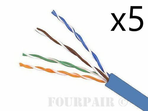 Lot of 5 CAT5e Plenum CMP 350MHz Ethernet Cable Blue 1000FT PURE COPPER