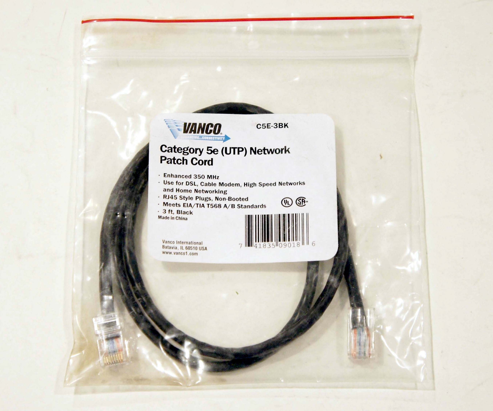 Lot of (4) 3′ Ethernet Cat5e Black Patch Cables RJ45 Male to RJ45 Male