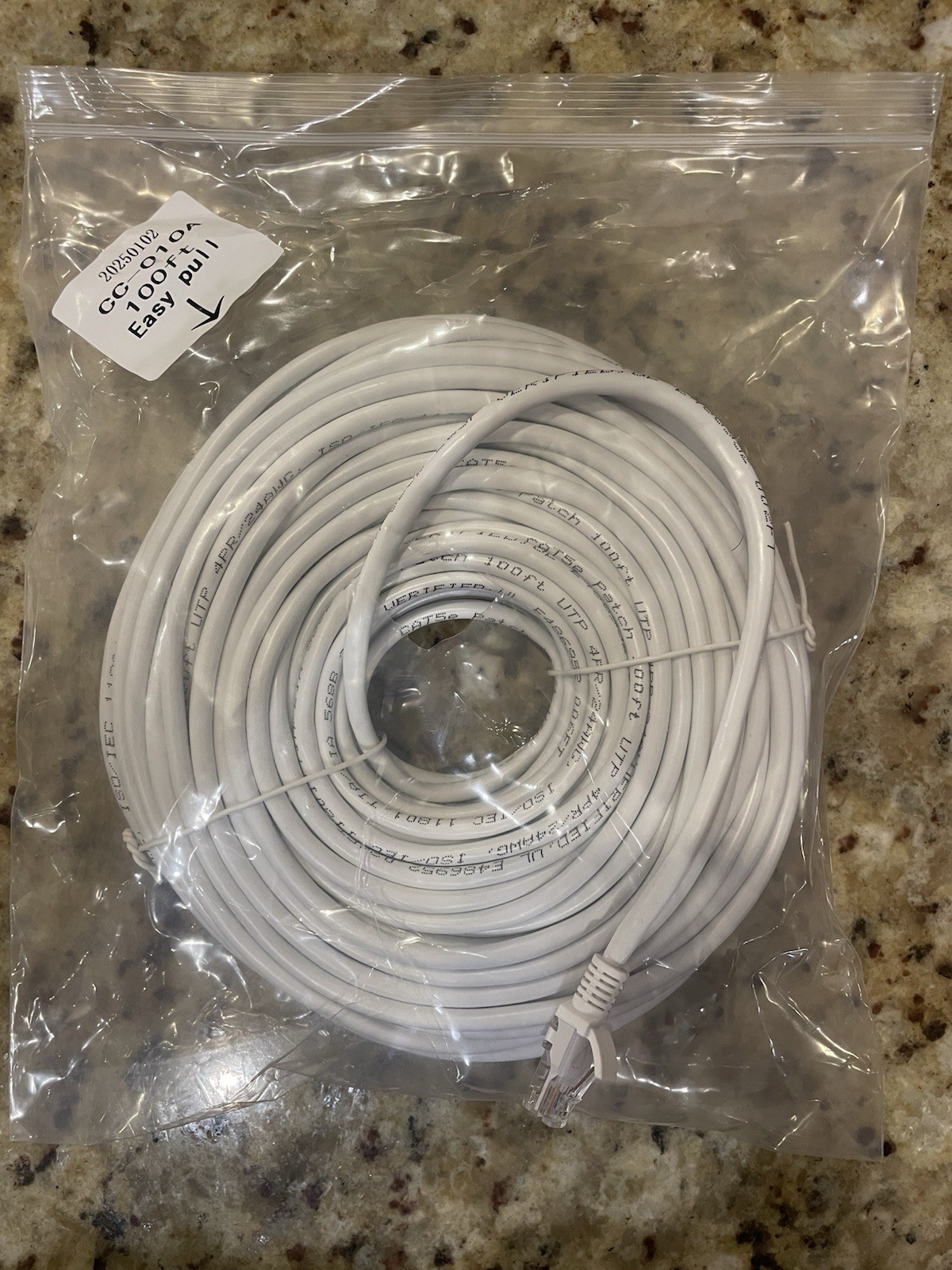 NEW 100 ft Cat5e Ethernet LAN Cable RJ45 White – Snagless / Easy Release Boots