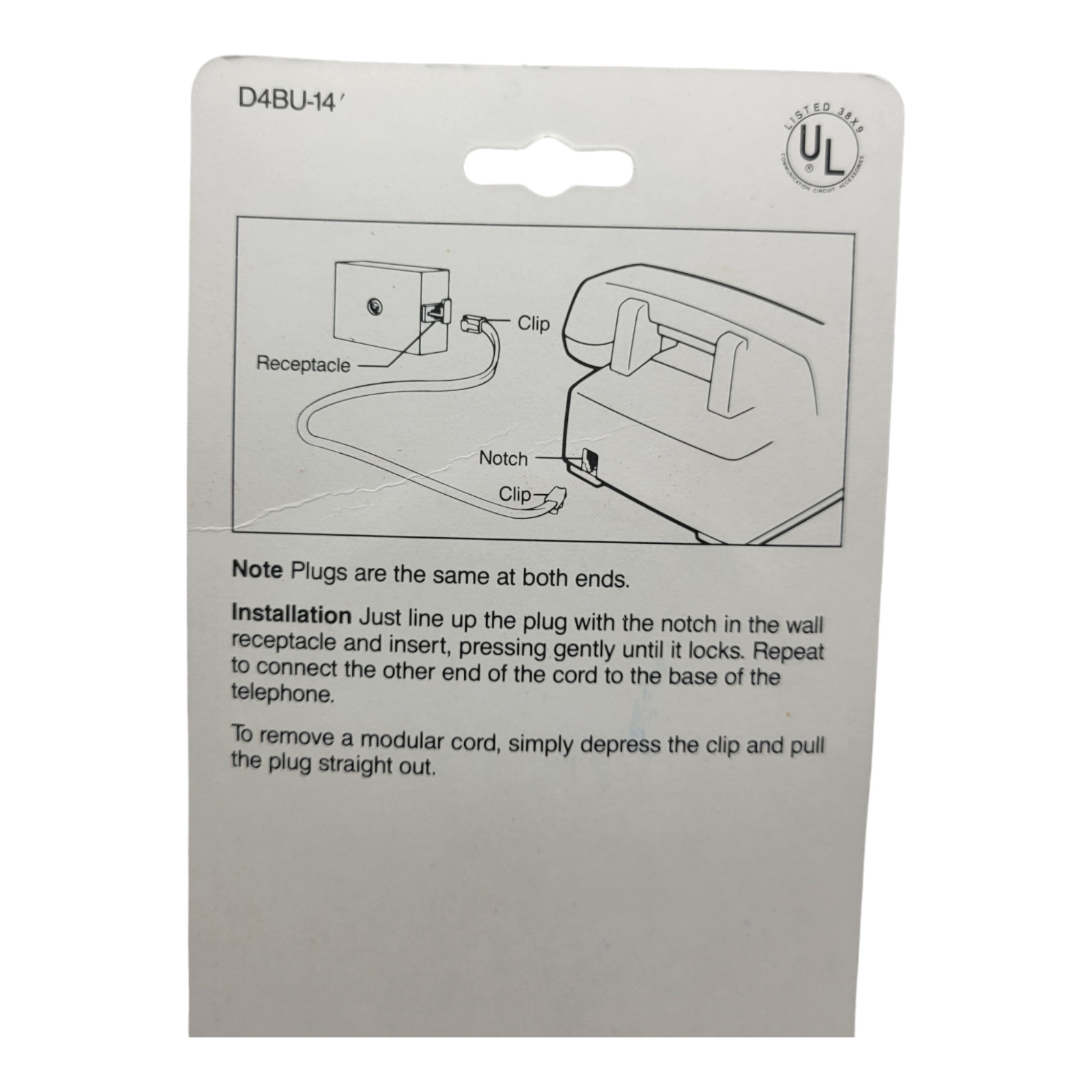 AT&T 14′ Line Cord Telephone Cable Wall to Phone Silver Satin D4BU-29 105504401