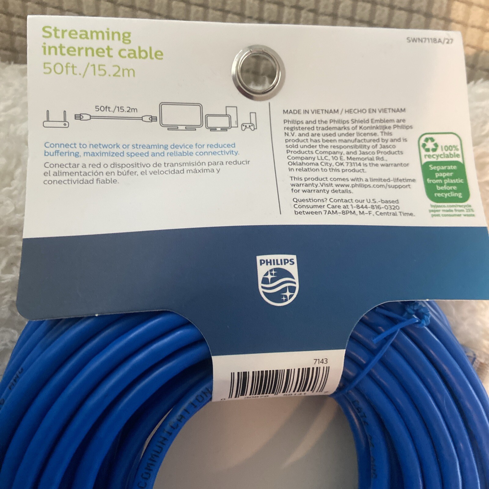 internet cable 50 ft Cat 6 Philips New 10x Faster than Cat 5e Speeds Up To 1GBPS