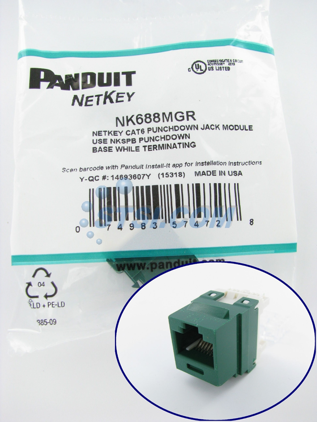 Panduit NetKey NK688MGR Cat6 Keystone Jack Module, Green ~STSI