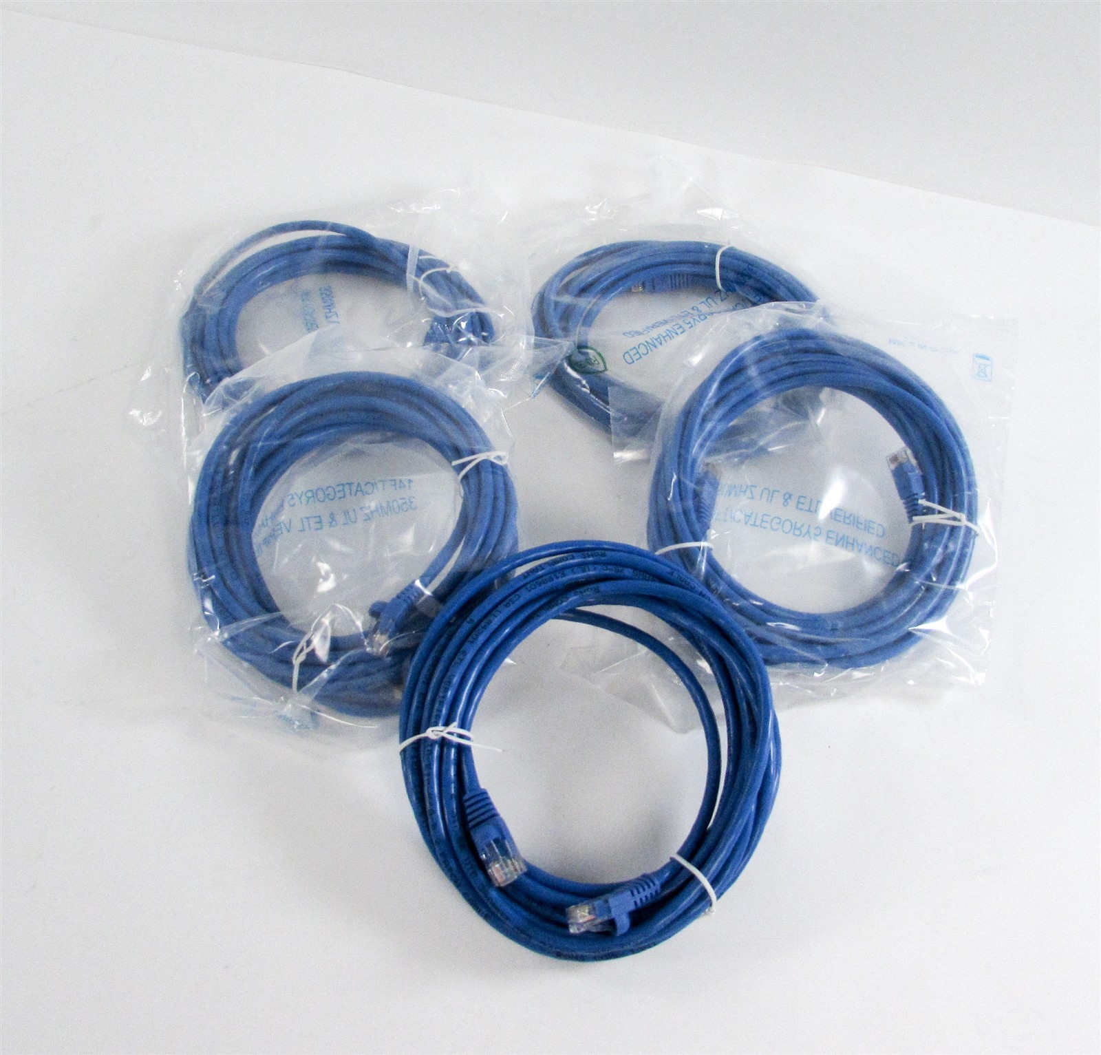 NEW – Lot of (5) Category 5e (Cat5e) Blue Ethernet Patch Cable (E188601) 14ft