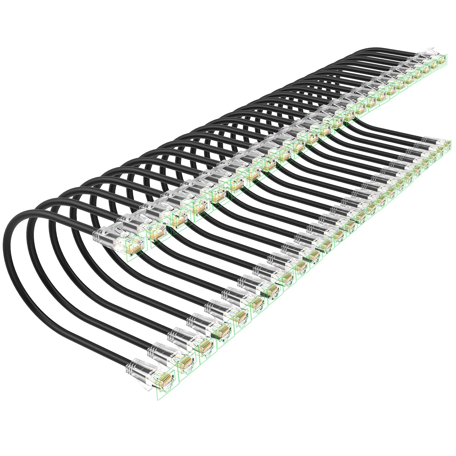 Xcftaud Cat 6 Patch Cables 1 feet (24Pack), Slim Cat6a Ethernet 1FT, Black