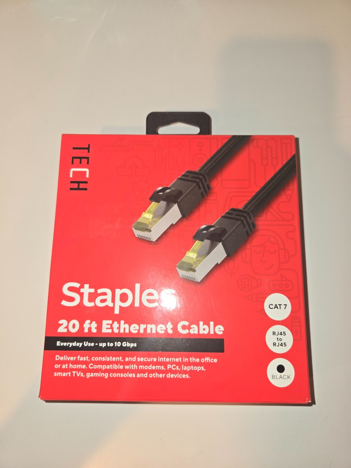 cat 7 ethernet cable, 20 ft, RJ45 Male to Male, black