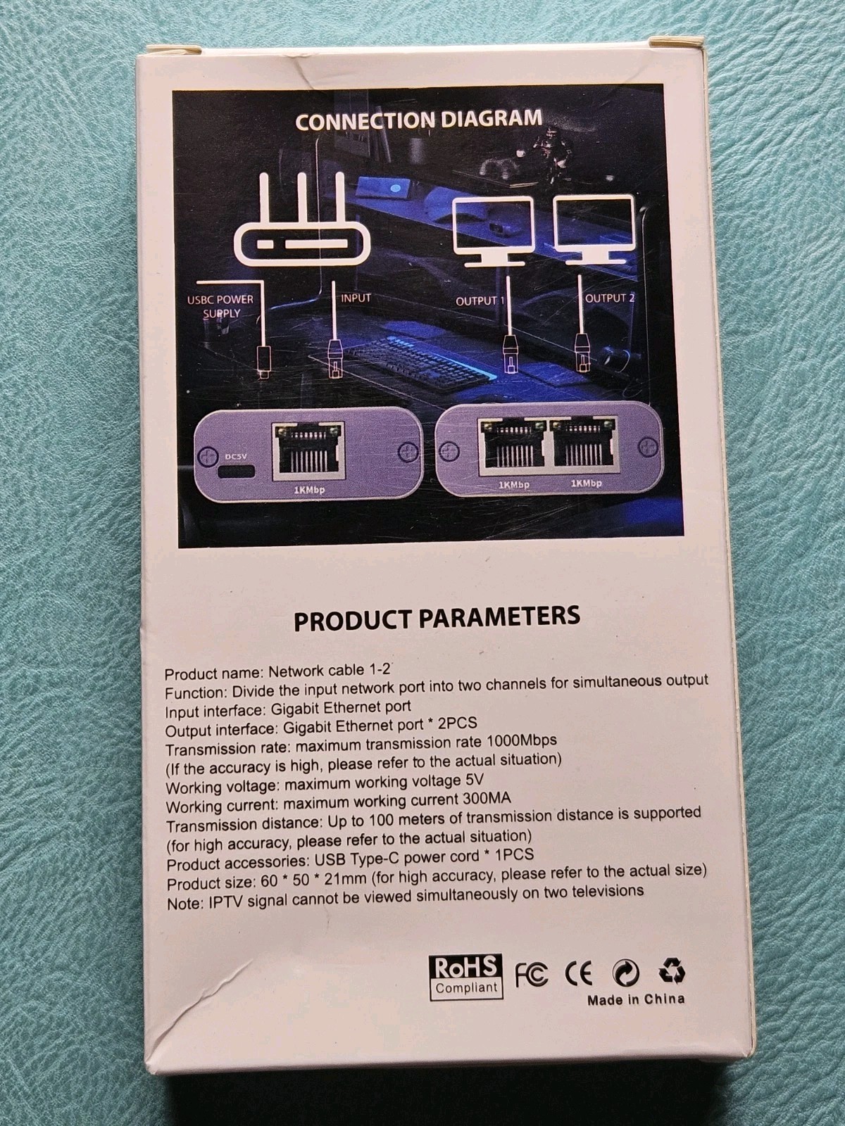 RJ45 Gigabit Ethernet Splitter 1000Mbps LAN Network Internet 1 to 2 Out Adapter