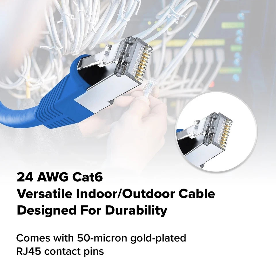 Cat 6 Ethernet Cable 1 pc in 500ft 10 Gbps Rj45 High-Speed Network Round Blue