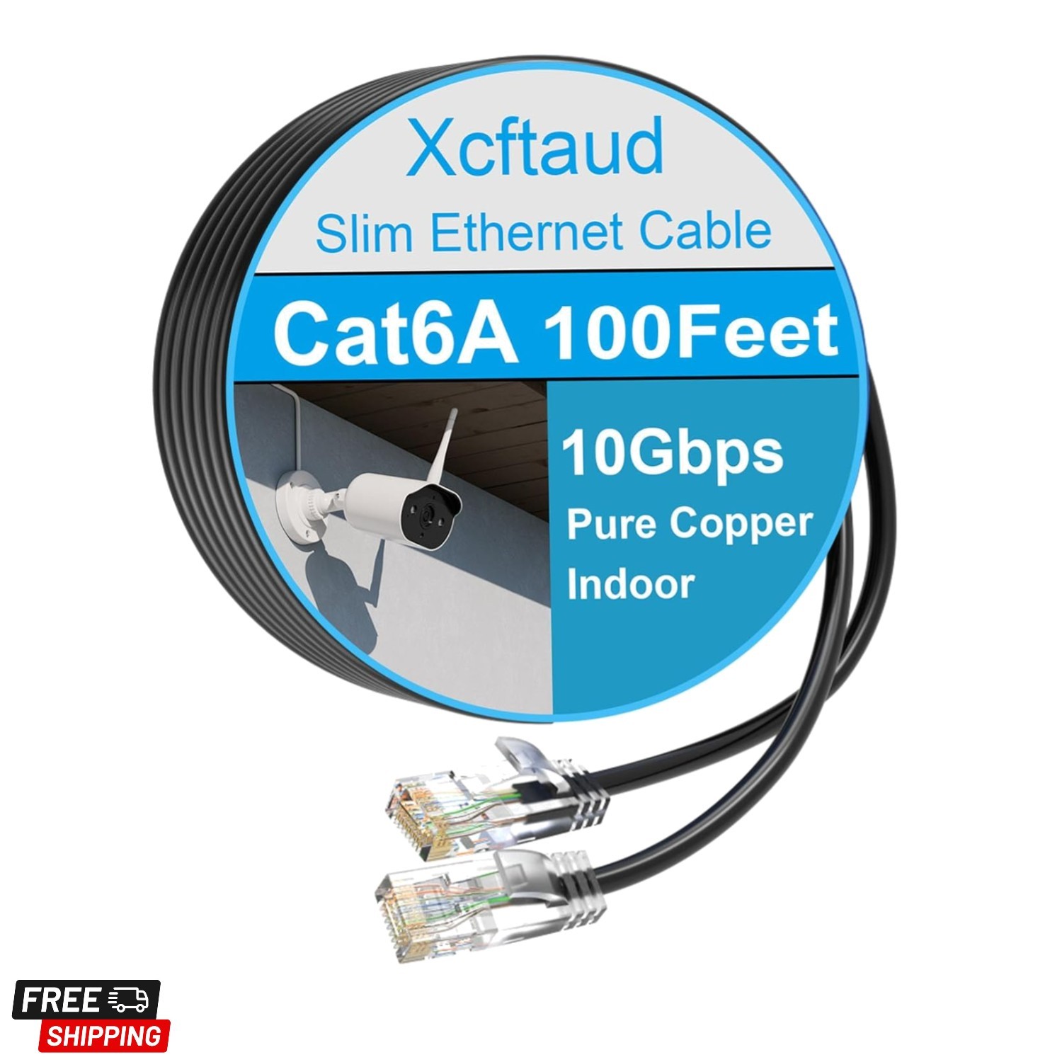 Cat6a Ethernet Cable Slim 100ft Outdoor&Indoor 28AWG Pure Copper Cat6 Internet