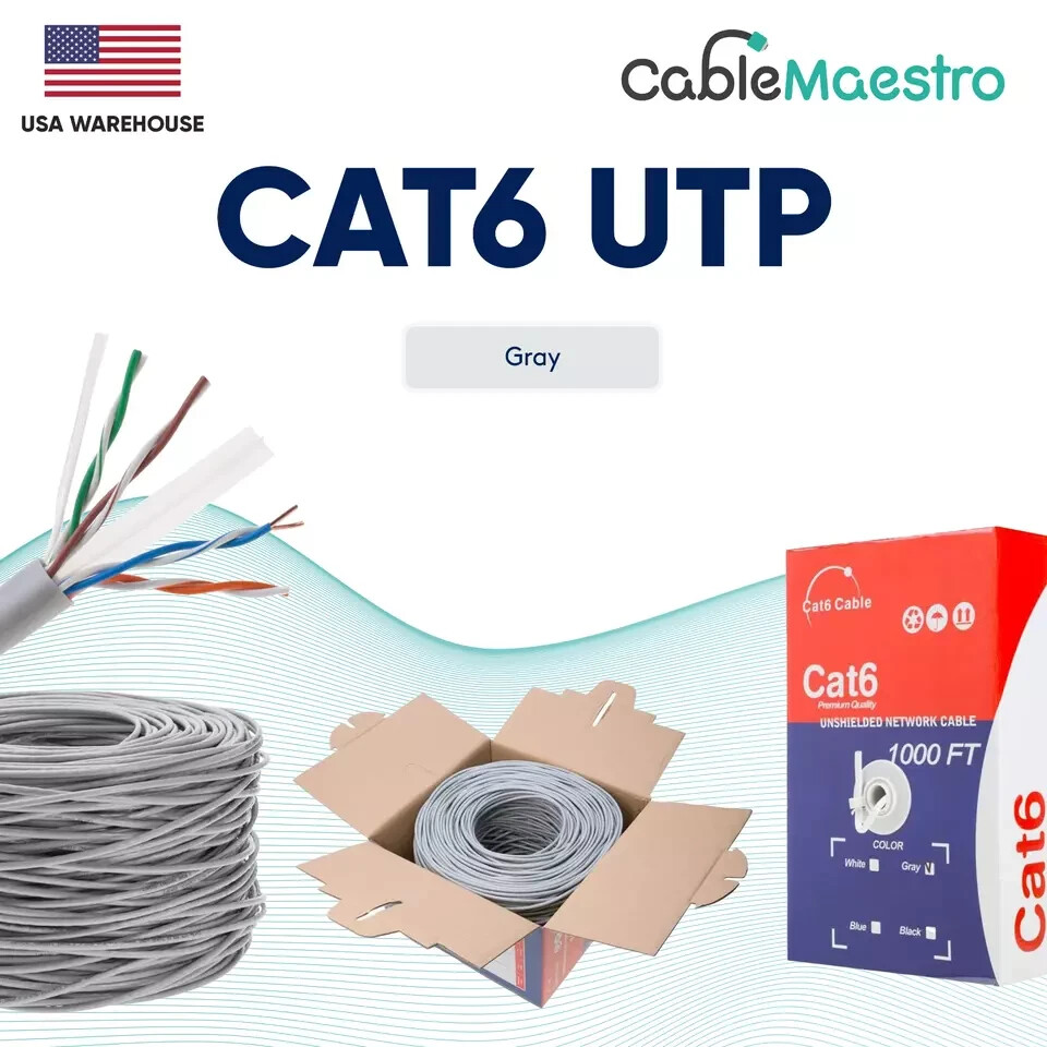 CAT6 1000ft Ethernet UTP Cable Network 23AWG RJ45 Solid CCA Pull Box, Gray