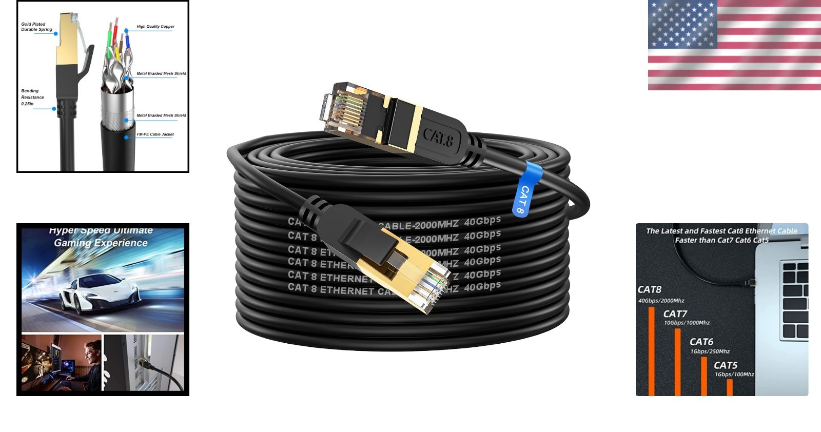 Heavy-Duty 50FT Outdoor & Indoor Cat 8 Ethernet Cable – Universal Compatibility