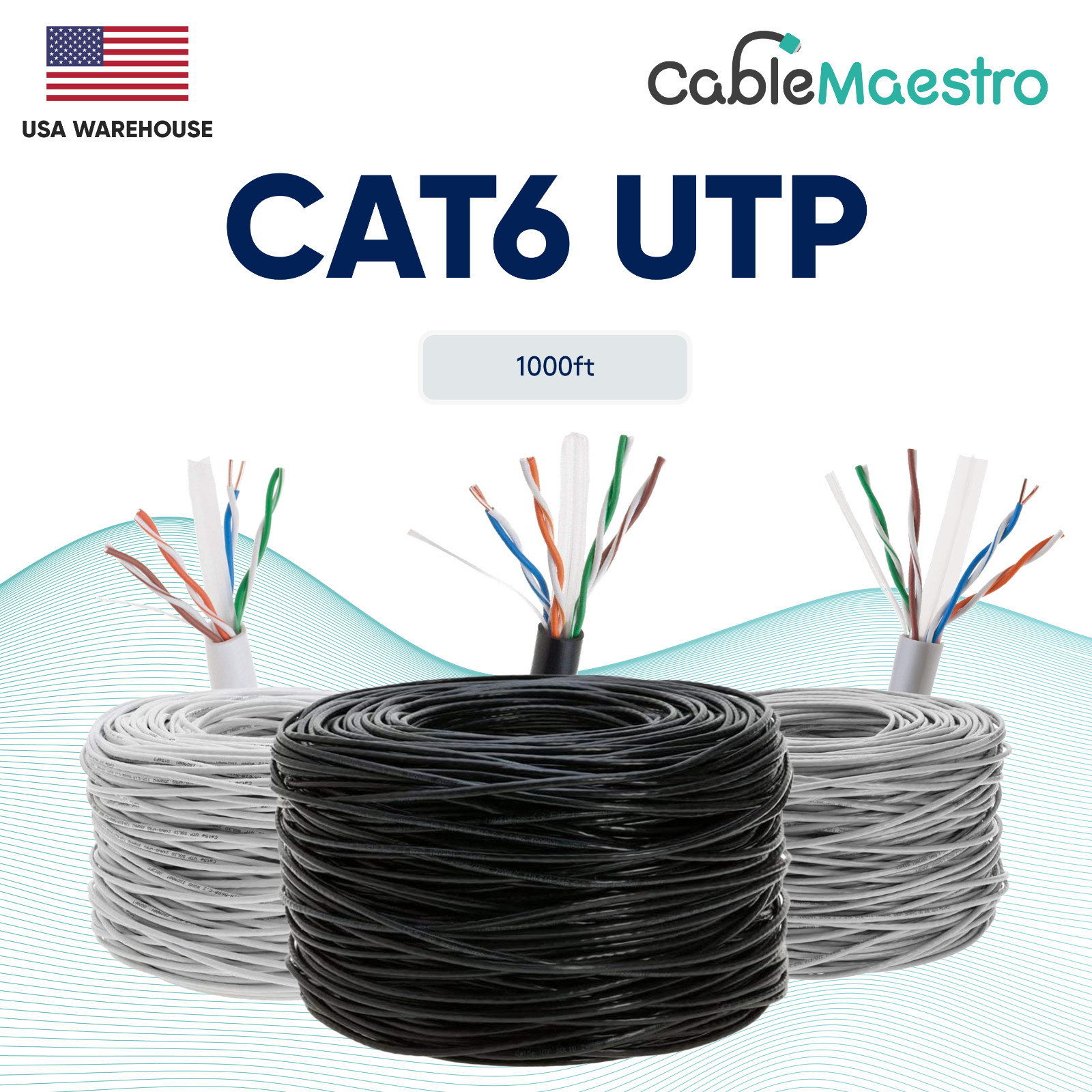 Bulk CAT6 1000FT Cable LAN Ethernet UTP 23AWG Solid Wire 550Mhz RJ45 Network