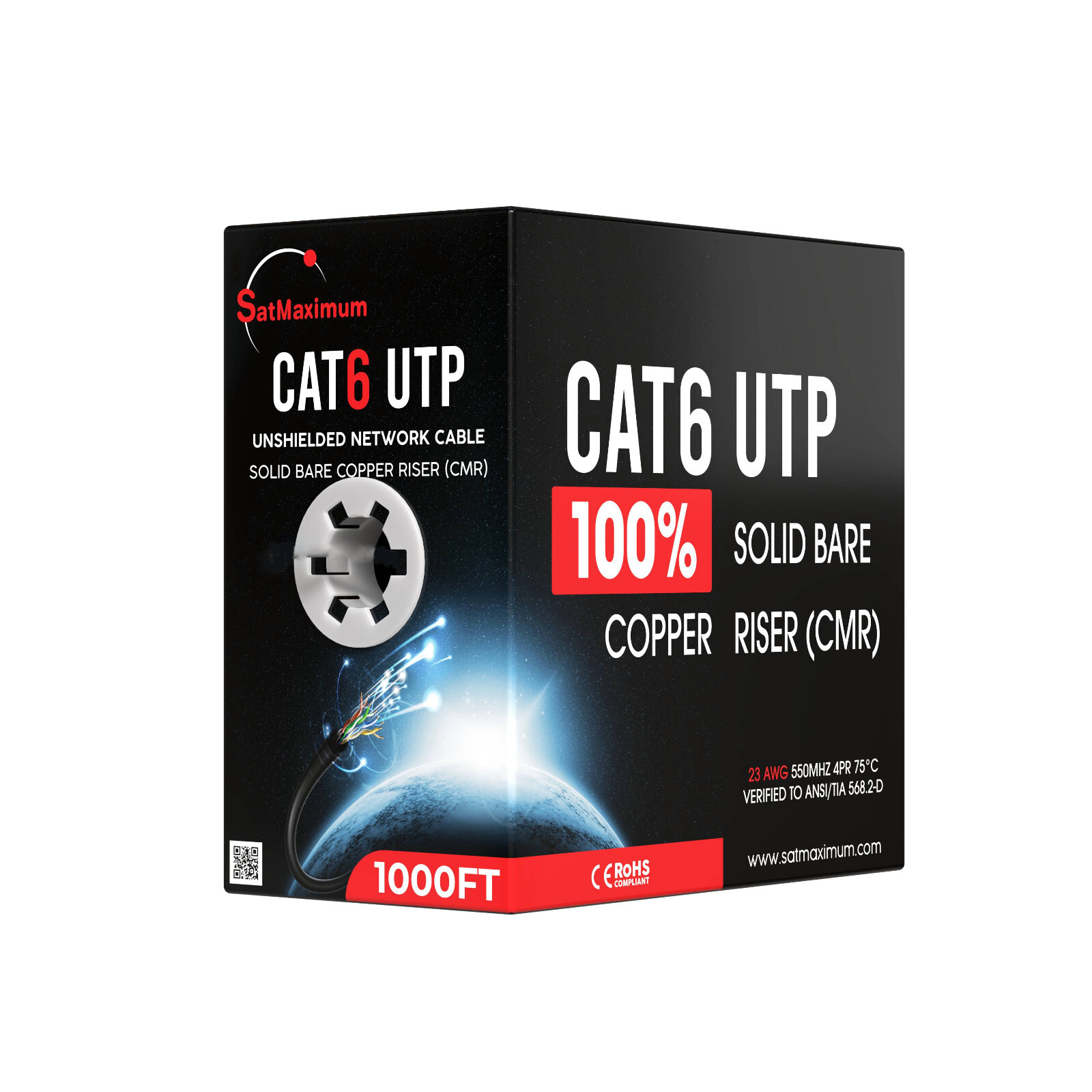 CAT6 500ft Purple ETL CMR 23 AWG Solid Copper Ethernet Network Cable