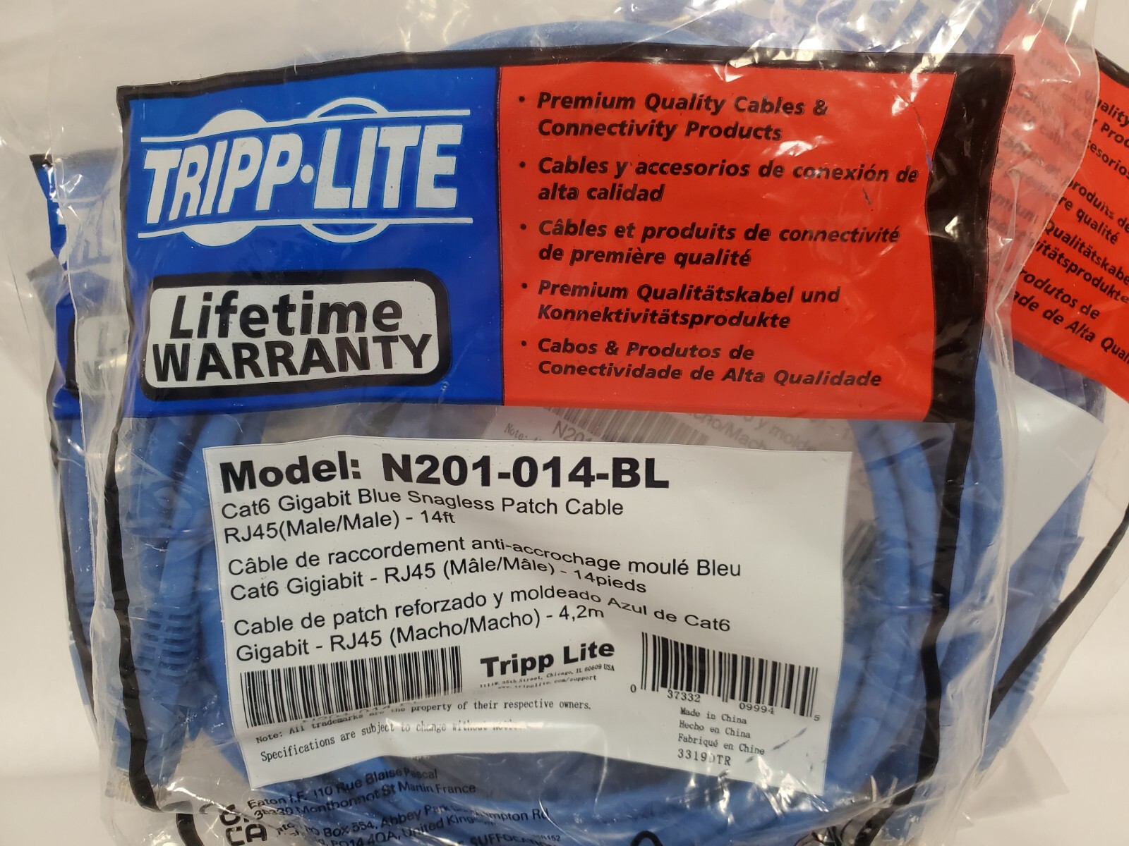 TRIPP LITE N201-014-BL CAT-6 GIGABIT SNAGGLES MOLDED PATCH CABLE 14ft LOT OF 10