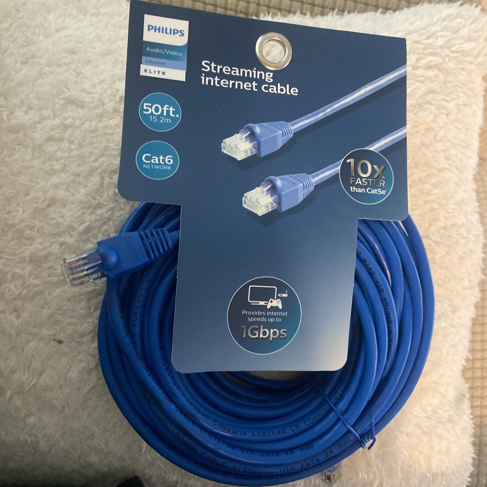internet cable 50 ft Cat 6 Philips New 10x Faster than Cat 5e Speeds Up To 1GBPS