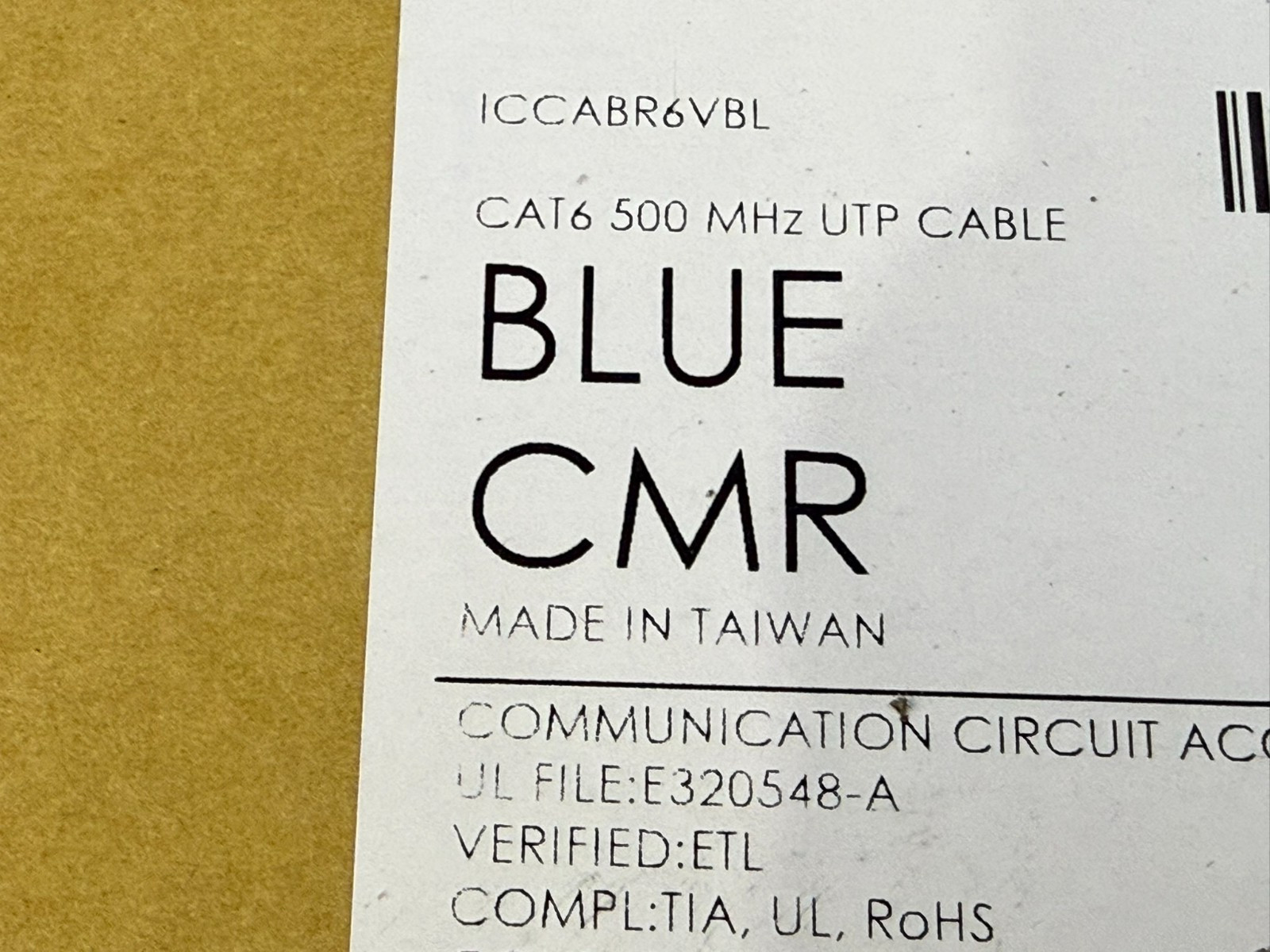 ICC Cat6 500MHz UTP Cable ICCABR6VBL Blue CMR 1000 Feet NEW