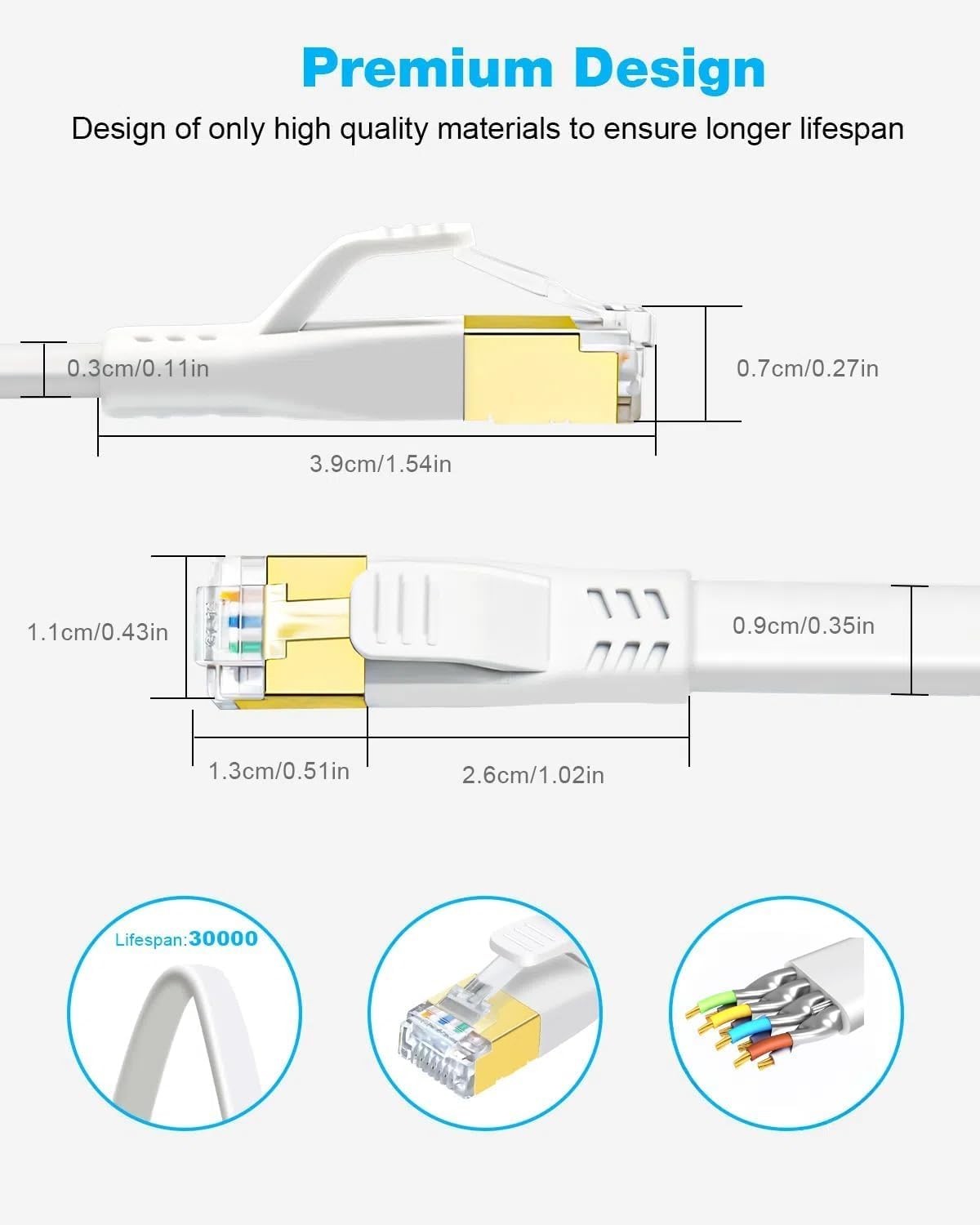 CAT 8 Flat Ethernet Cable, 1.5ft 3ft 6ft 10ft 15ft 20ft 25ft 30ft 40ft 50ft 6…