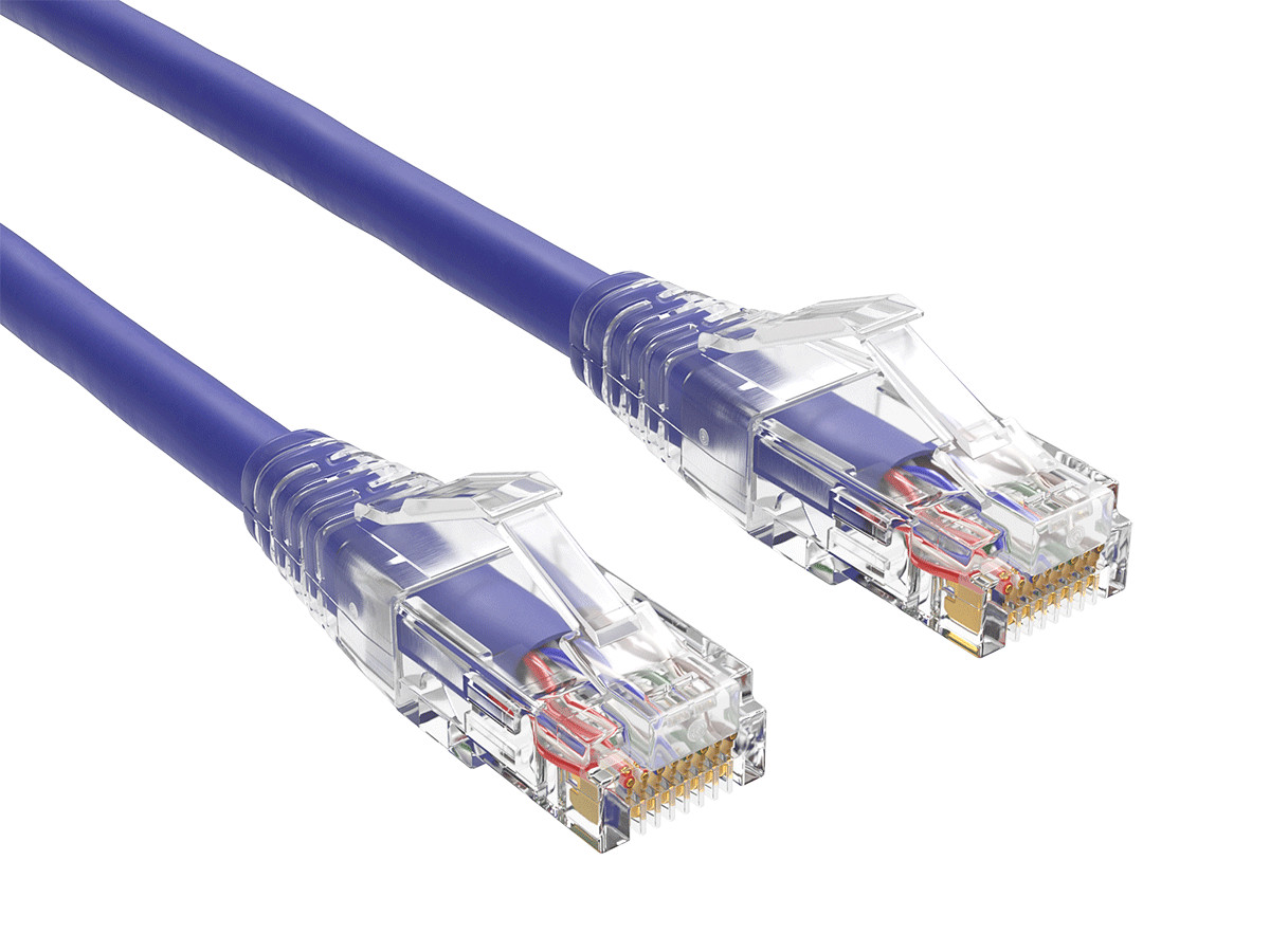 10ft Cat6 Ethernet Patch Cable with Clear Boot, UTP, Pure Bare Copper, Purple