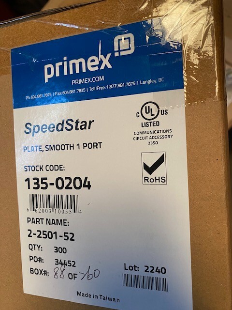 (CASE OF 300) SUTTLE/PRIMEX SPEEDSTAR 2-2501-52 PLATE SMOOTH 1 PORT