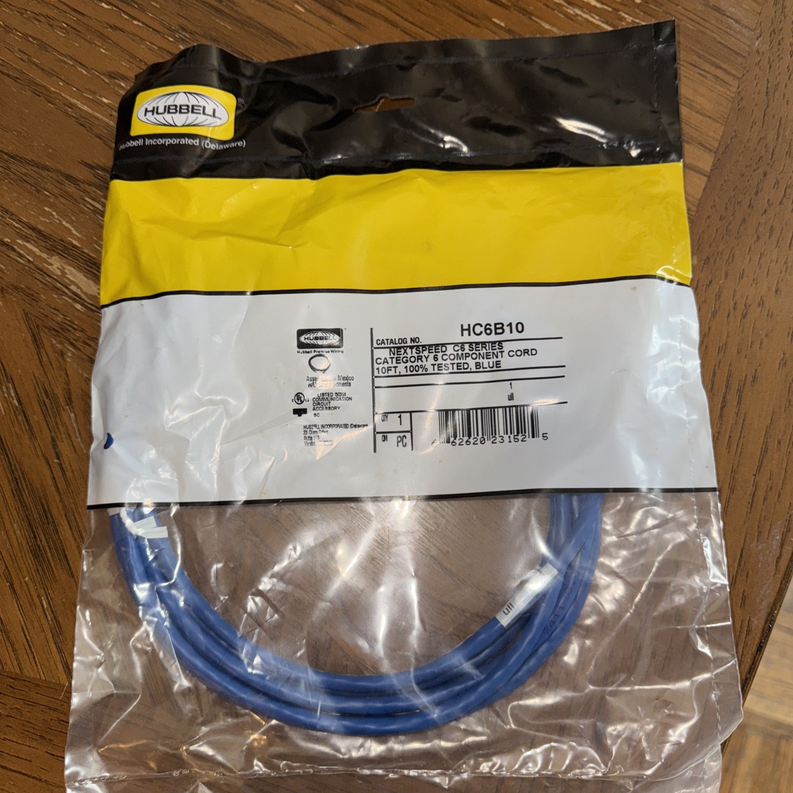 Hubbell HC6B07 NEXTSPEED Universal Category 6 Patch Cord, 10’ Length, Blue