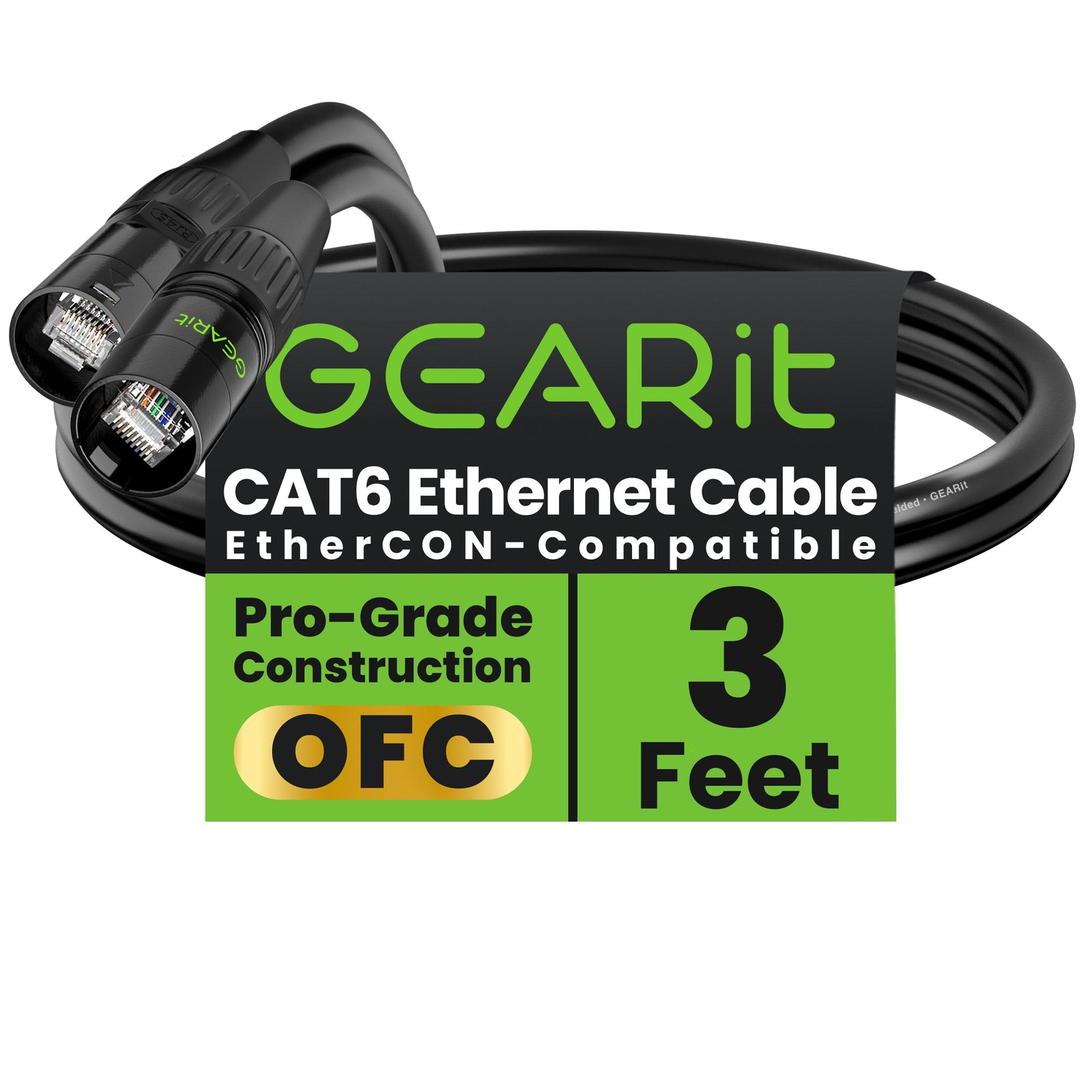 GEARit Shielded CAT6 Ethercon Cable (3 Feet) Professional Audio & Lighting RJ45