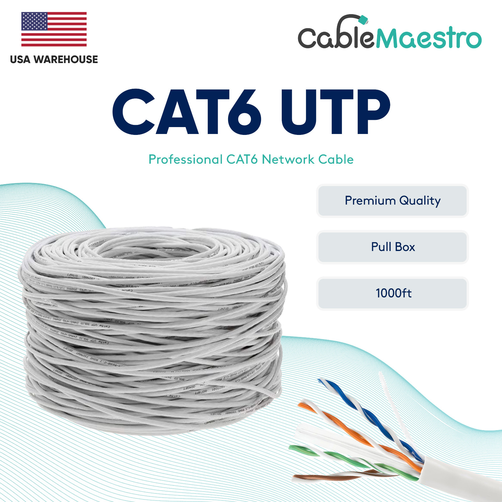 Bulk CAT6 1000FT Cable LAN Ethernet UTP 23AWG Solid Wire 550Mhz RJ45 Network