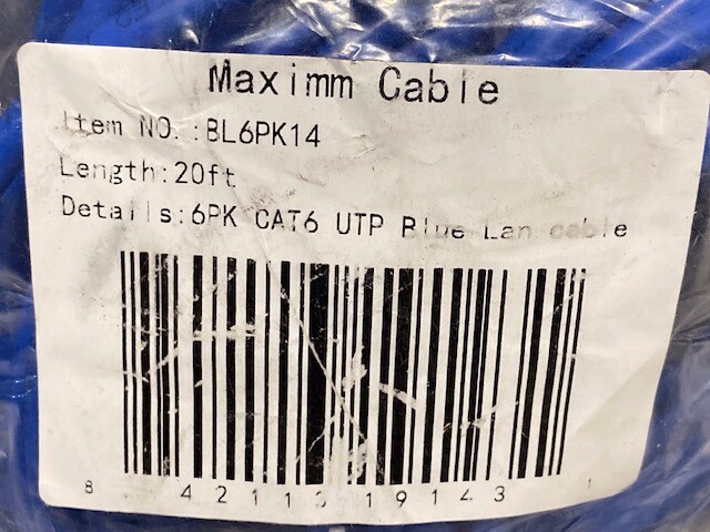 6-Pack Bundle Cat6 Ethernet Cable 20 Feet LAN UTP Cat 6 RJ45 Network Cord Patch