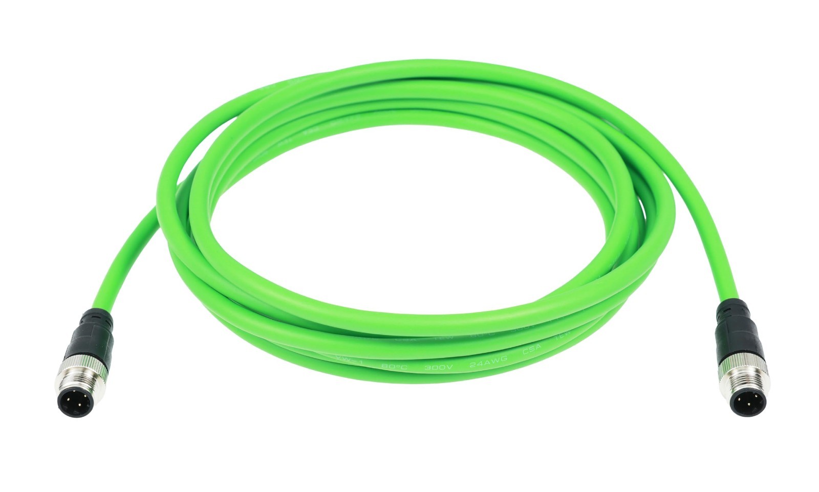 4-Pin D-Code Male to Male Ethernet Cable, Green PVC Profinet for Sensors, Camera