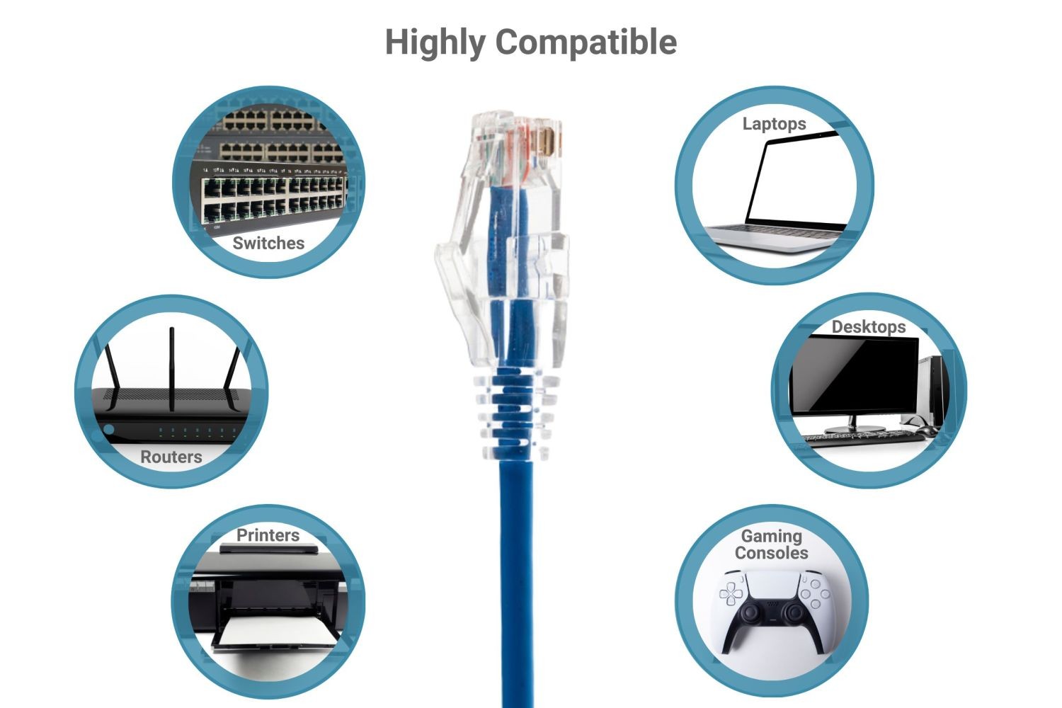 Slim, CAT6A Ethernet Patch Cable, Booted, 5′, Blue – Lifetime Warranty