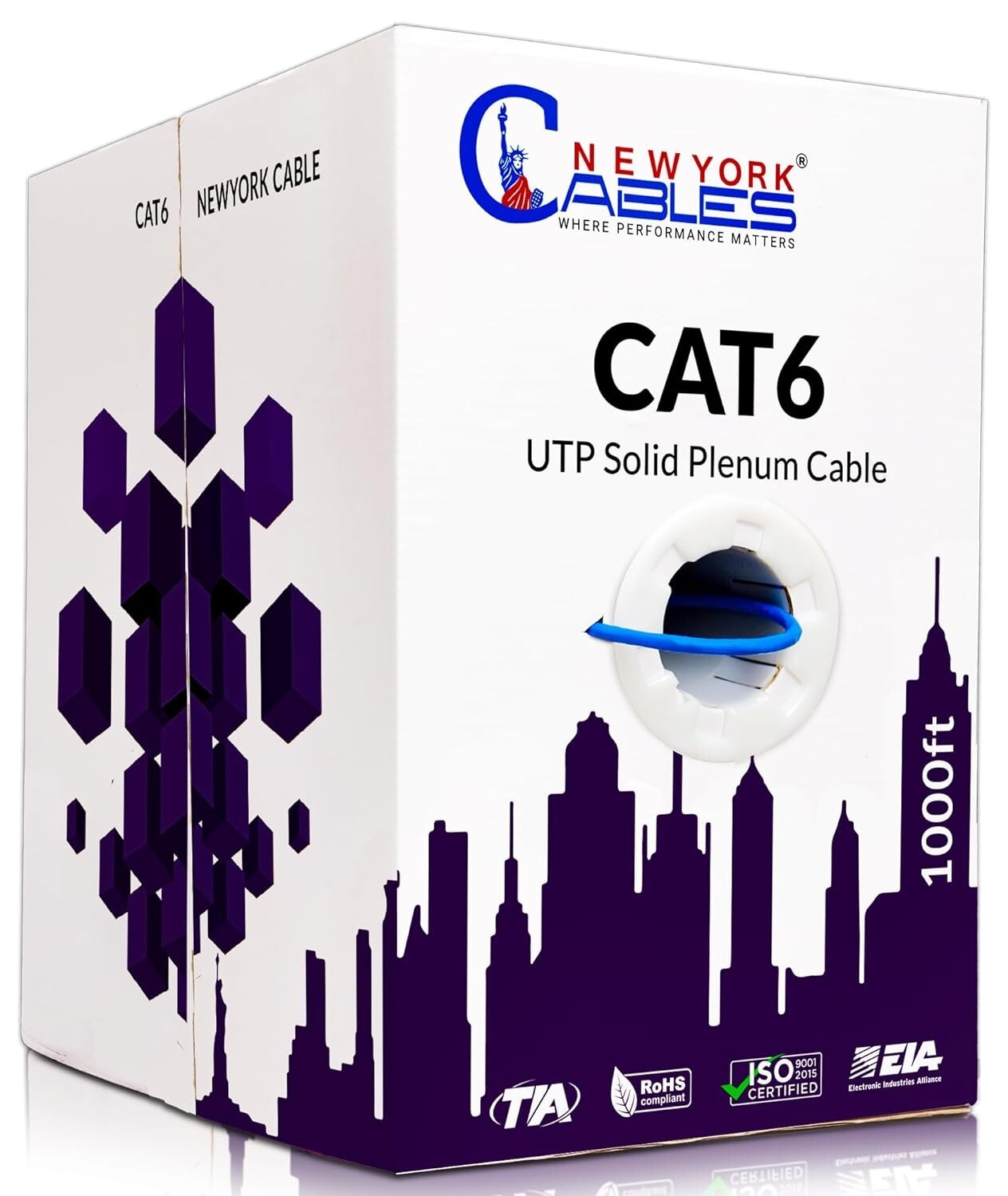Cat6 Plenum 1000ft CCA UTP Bulk Ethernet Cable 23AWG 550MHz Internet Wire Blue