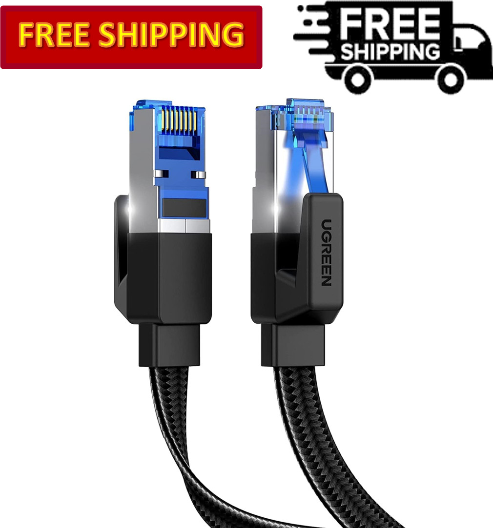 UGREEN Cat 8 Ethernet Cable Flat Braided High Speed 40Gbps 2000Mhz, 1.5 – 15 Ft