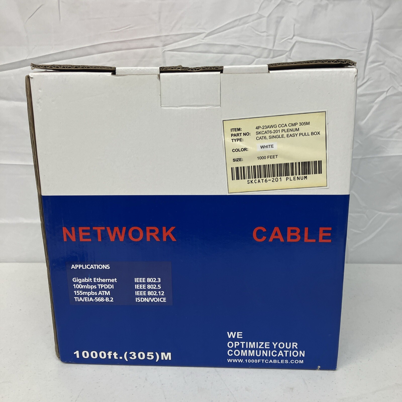 50’+ Cat6 550mhz Cmp Plenum UTP 4-Pair 23 Awg Ethernet Cable Network Cable White
