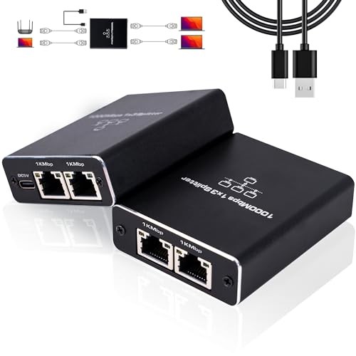 Upgrade High Speed 1000Mbps, LAN with USB Power Ethernet Splitter 1 to 3