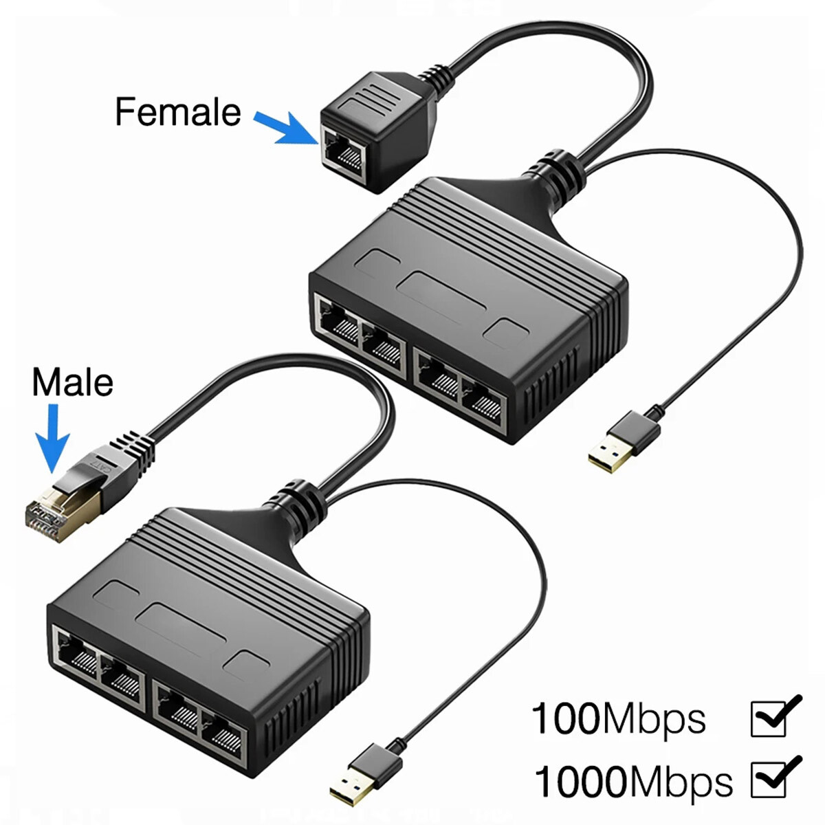 1000Mbps 1 IN 4 Out Ethernet Splitter Adapter Cable LAN Network Internet RJ45-