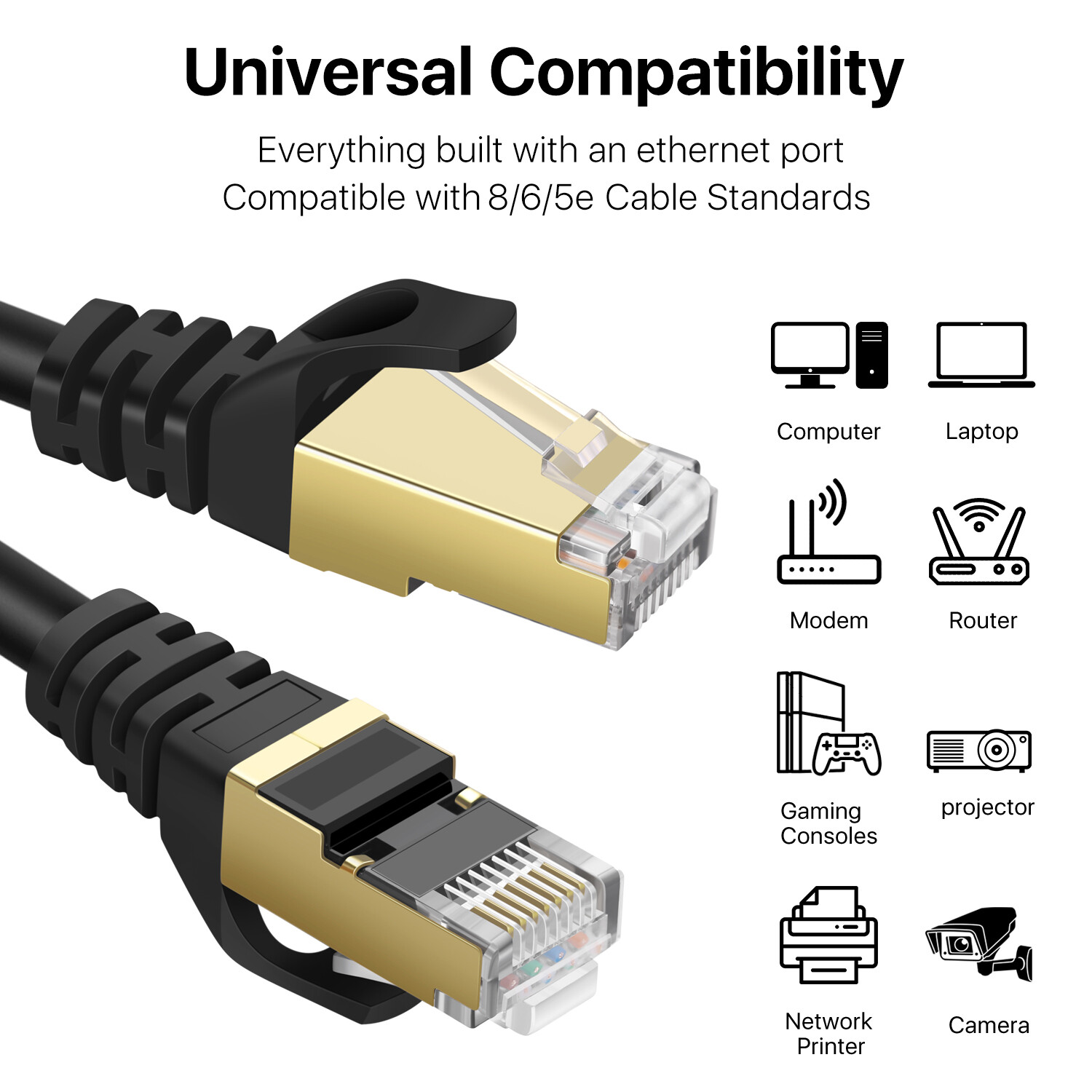 CAT 7 Ethernet Cable 100ft High Speed 10 Gbps 600MHz Black CAT7 Connector LAN