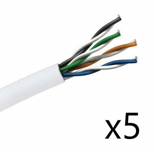 Lot of 5 CAT5e Plenum CMP 350MHz Ethernet Cable White 1000FT PURE COPPER