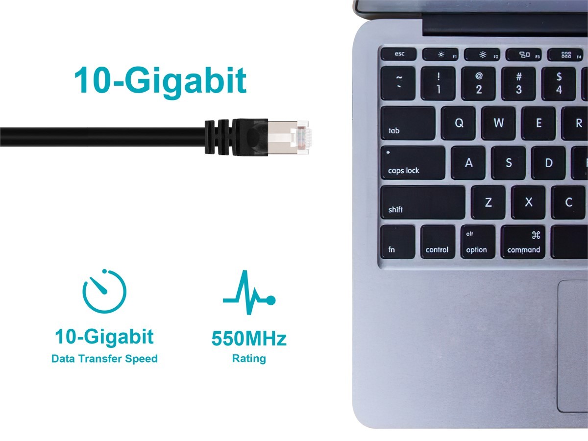 Cat6A Ethernet Patch Cable Network Internet Cord RJ45 STP 10G 26AWG 1ft Black