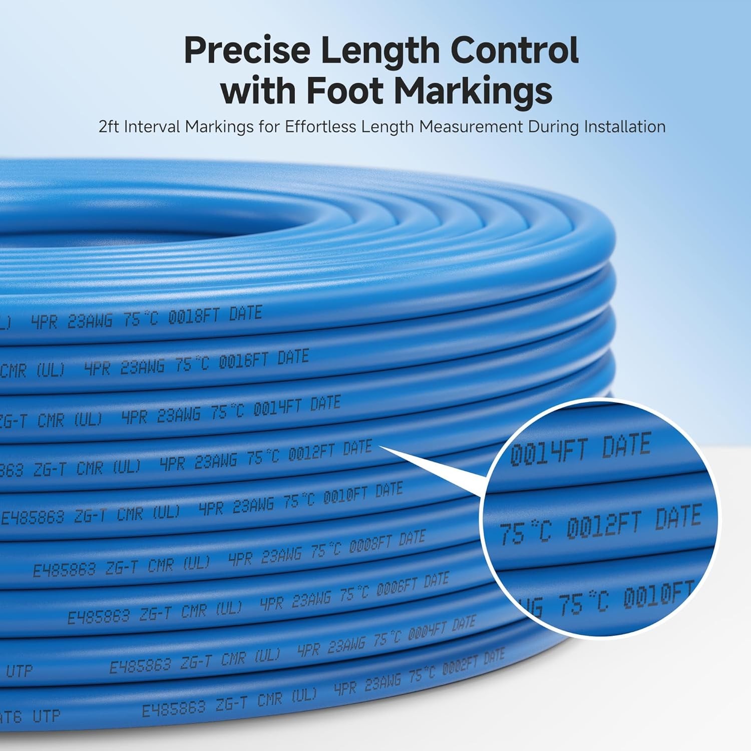 500FT 10Gbps 23AWG CMR Cat6 Cable, Blue, UL Listed In-Wall Riser