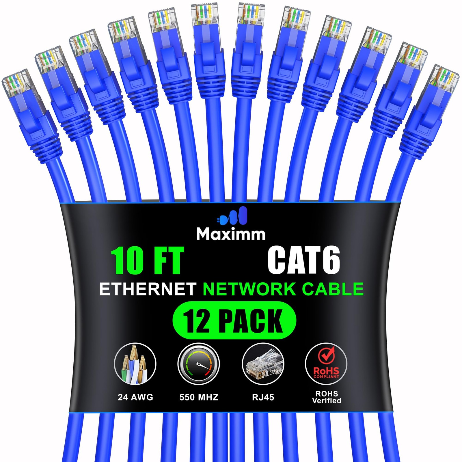 Cat 6 Ethernet Cable 10 Ft, 12-Pack LAN, Internet, Patch and Network Cable – …