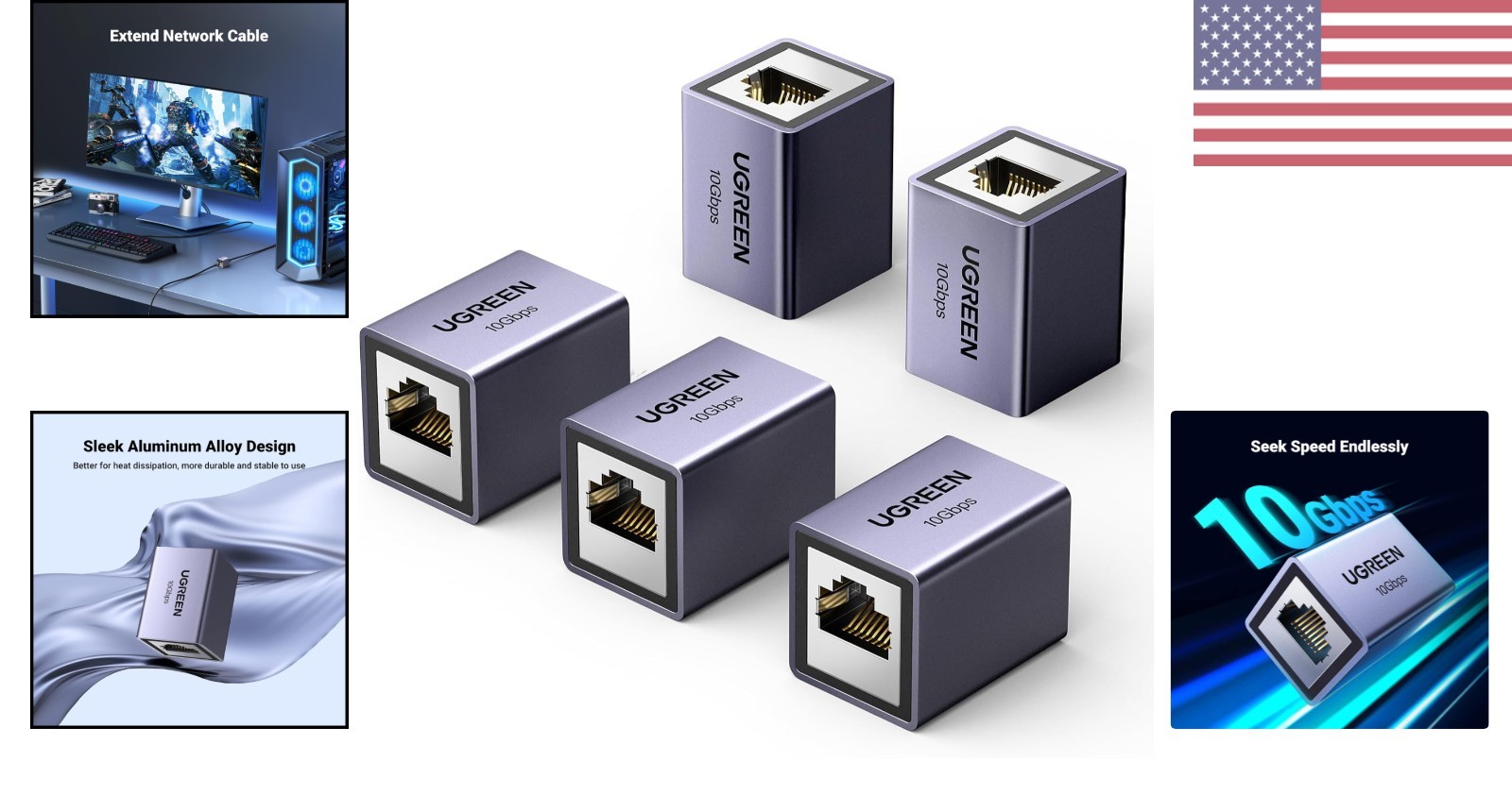 Universal RJ45 Ethernet Coupler 10Gbps – Aluminum 5 Pack for Long-Distance Use