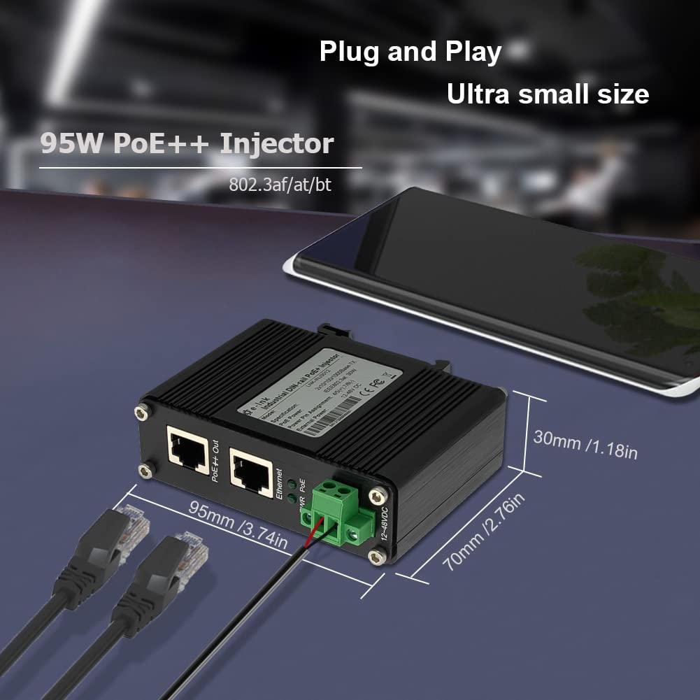 Elenzk Industrial Gigabit RJ45 IEEE802.3at/bt 95W PoE++ Injector 95W,