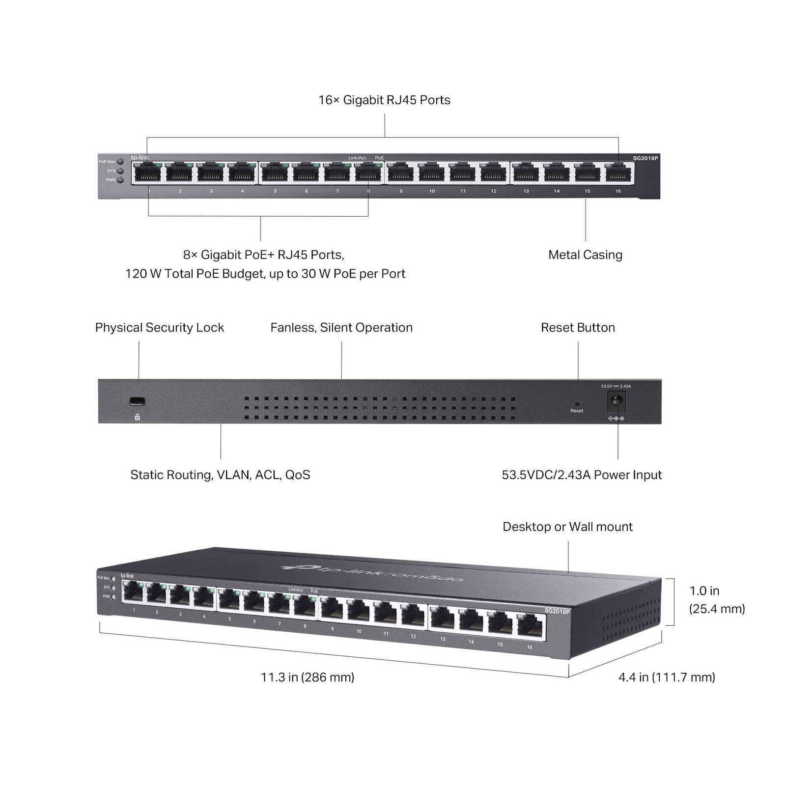 TP-Link JetStream 16-Port Gigabit Smart Switch with 8-Port PoE+ Black