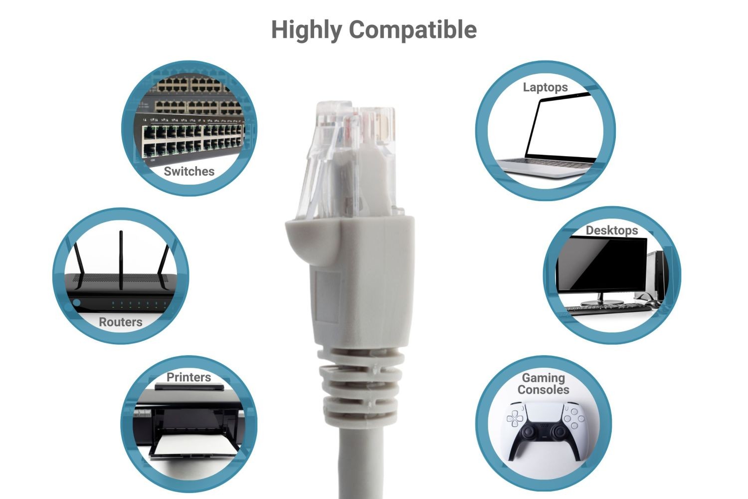 CAT6A Ethernet Patch Cable, Snagless, 50′, Gray – Lifetime Warranty