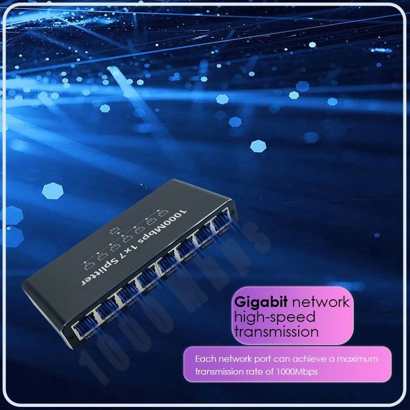 RJ45 Gigabit Ethernet Splitter 1000Mbps LAN Network Internet 1 to 7 Out Adapter