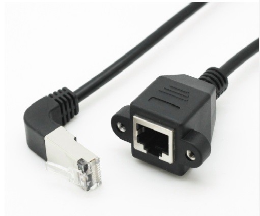 2pcs RJ45 Male Angled to Female Panel Mount Ethernet LAN Network Extension Cable