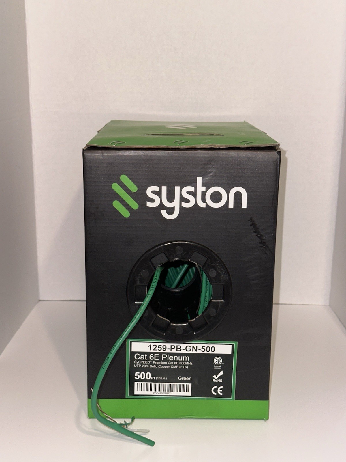 Syston Cat 6e Ethernet Cable 500 ft CMR UTP 23 AWG 600 MHz Bulk Bare Copper Wire